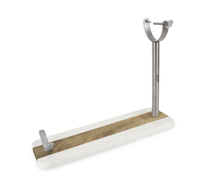 Quttin Soporte Jamonero de Mármol, Acacia y Acero con Dimensiones 16.5 cm x 1.8 cm x 48.5 cm (3 Unidades)