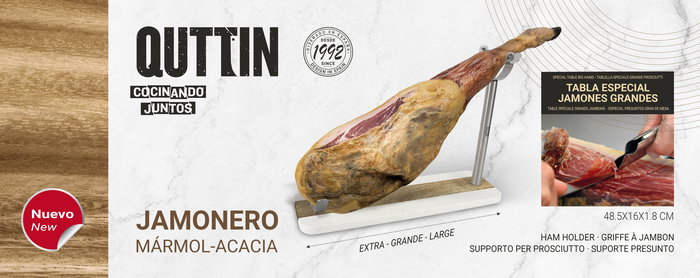 Quttin Soporte Jamonero de Mármol, Acacia y Acero con Dimensiones 16.5 cm x 1.8 cm x 48.5 cm (3 Unidades)