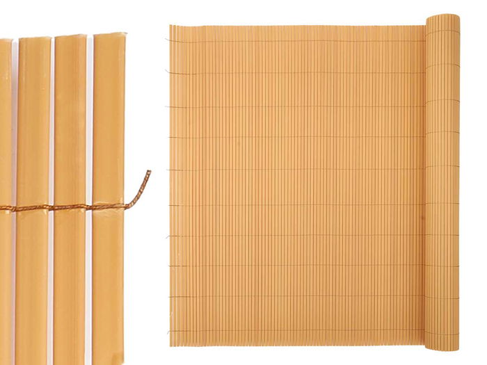 Ibergarden Rollo Cañizo Valla Bambú PVC Beige 10 x 100 x 10 cm (Set de 6)