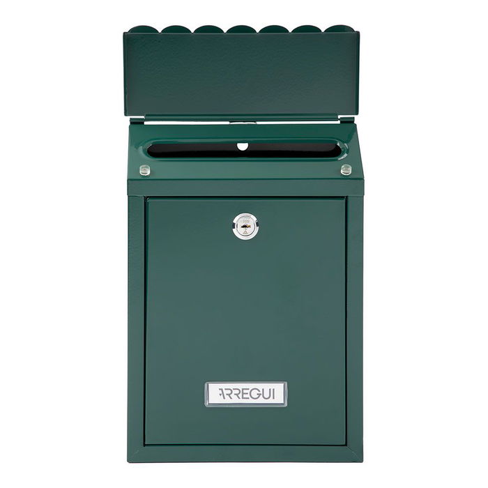 Arregui Civic Buzón Individual Exterior con Tejadillo, Tamaño S (A5), Acero Galvanizado Lacado Verde, Incluye Tarjetero y 2 Llaves, 21.6 x 8 x 30 cm