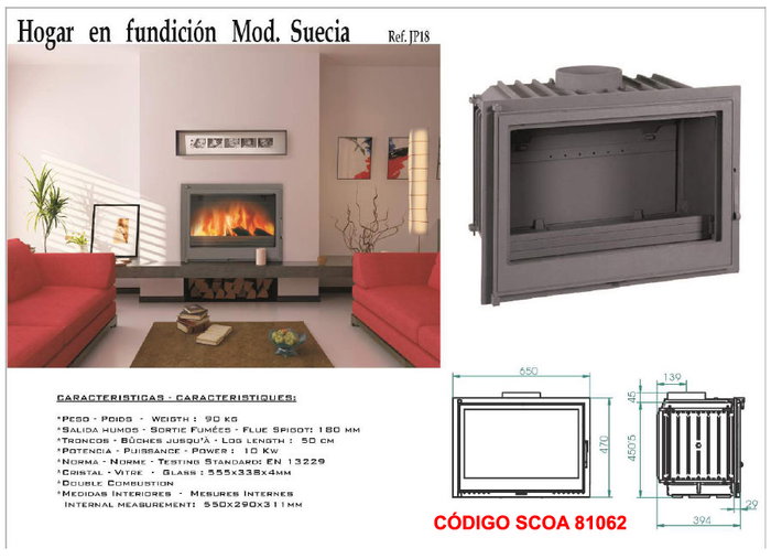 Finstock Hogar de Fundición JP18 Salida Superior 180 sin Turbina