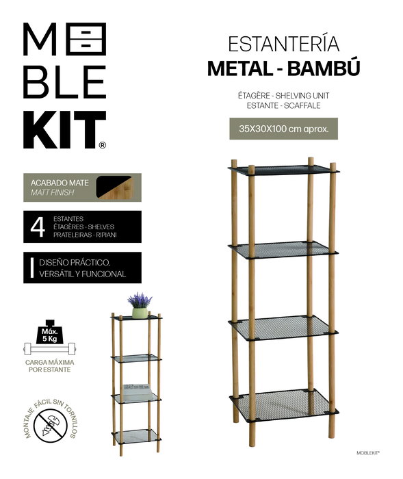 Inde Estantería Metal Bambú Cuadrada 4 Niveles 36,4 cm (Ancho) x 30,6 cm (Largo) x 3,8 cm (Alto) (4 Unidades) Inde Estantería Metal Bambú Cuadrada 4 Niveles 36,4 cm (Ancho) x 30,6 cm (Largo) x 3,8 cm (Alto) (4 Unidades)