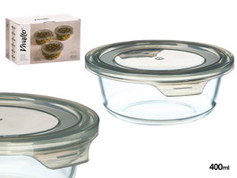 VIVALTO Fiambrera Redonda Gris 14.8x5.5x13.2 cm Cristal Transparente/Gris 400ml (Set de 24)