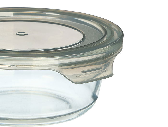 VIVALTO Fiambrera Redonda Gris 14.8x5.5x13.2 cm Cristal Transparente/Gris 400ml (Set de 24)