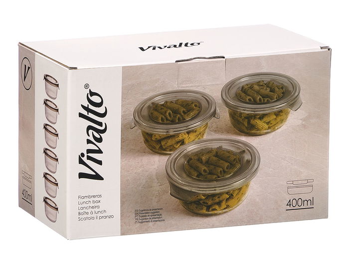VIVALTO Fiambrera Redonda Gris 14.8x5.5x13.2 cm Cristal Transparente/Gris 400ml (Set de 24)