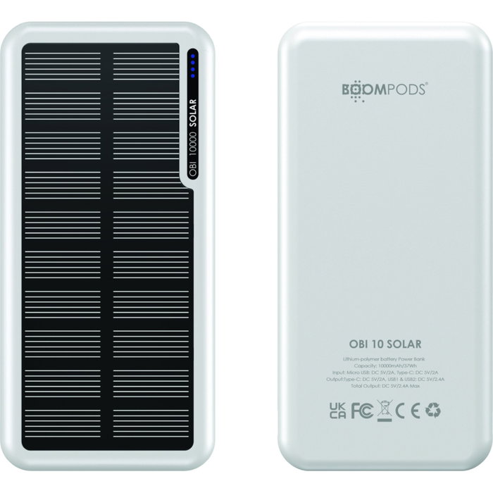 Boompods Obi Solar Powerbank 10.000mAh - Blanco Boompods Obi Solar Powerbank 10.000mAh - Blanco