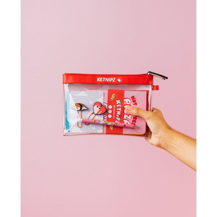 ERIK Set Papeleria Ketnipz Bolígrafo Lápiz 3 Cuadernos A6 4 Subrayadores 2 Clips Pegatinas Notas Adhesivas Portatodo