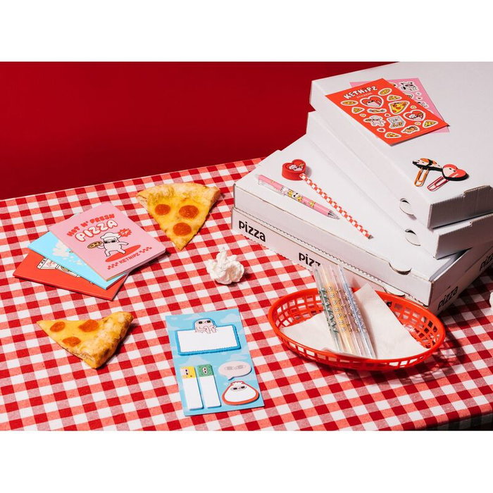 ERIK Set Papeleria Ketnipz Bolígrafo Lápiz 3 Cuadernos A6 4 Subrayadores 2 Clips Pegatinas Notas Adhesivas Portatodo