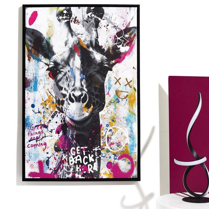 Home Deco Factory Cuadro Jirafa Grafitti Contemporain 60x90 cm con Marco Negro