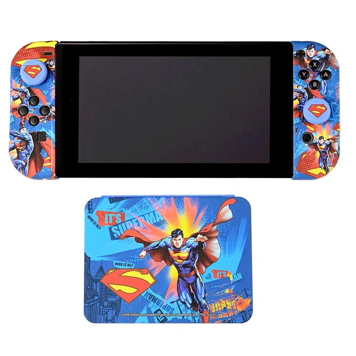 Blade Gaming SUPSWCP Combo Pack de Carcasas y Grips para Joy-Cons de Nintendo Switch - Diseño Superman con Caja para Juegos