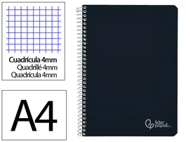 Liderpapel Cuaderno Espiral A4 Witty Tapa Dura Negro 80 Hojas 90g Cuadro 4mm