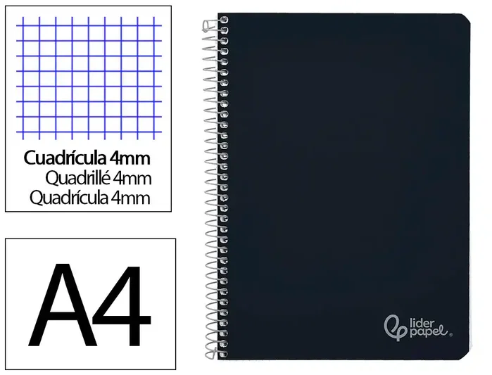 Liderpapel Cuaderno Espiral A4 Witty Tapa Dura Negro 80 Hojas 90g Cuadro 4mm Liderpapel Cuaderno Espiral A4 Witty Tapa Dura Negro 80 Hojas 90g Cuadro 4mm
