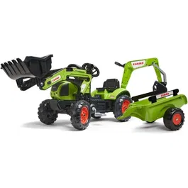 Falk Retroexcavadora de pedal CLAAS Arion 410 con excavadora - Pala frontal articulada - Volante con bocina - Remolque de caja abierta - Desde 2 años