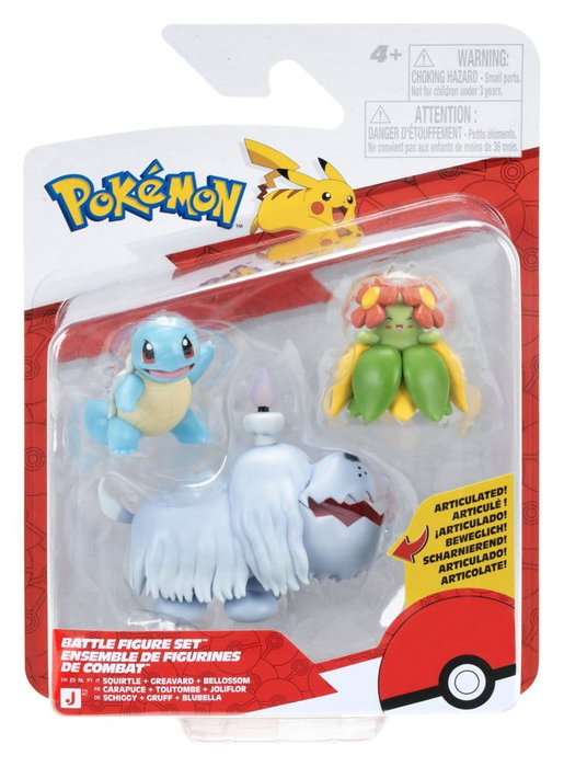 Jazwares Pokémon Battle Figure Figuras 3-Pack Squirtle, Greavard & Bellossom