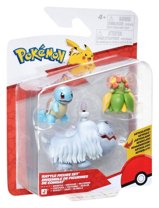 Jazwares Pokémon Battle Figure Figuras 3-Pack Squirtle, Greavard & Bellossom