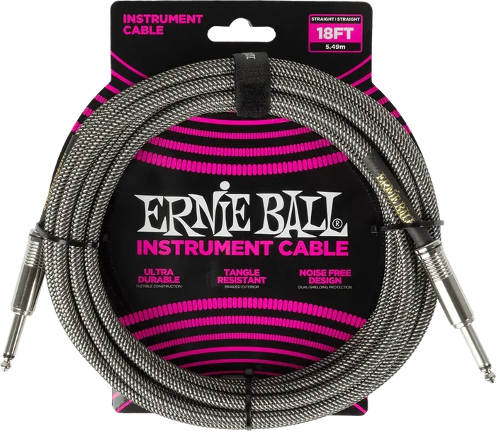 Ernieball Cable Instrumento Trenzado Jack-Jack Ss 5,5 M Plata