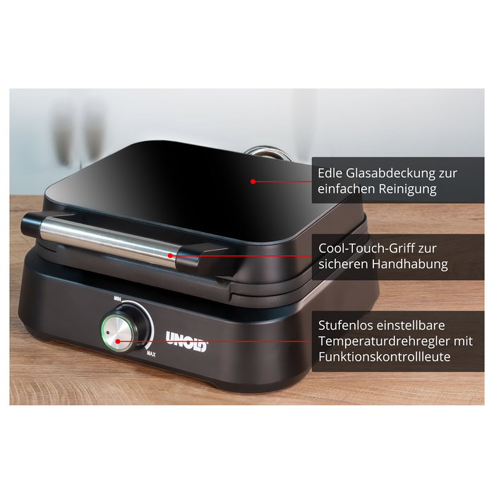UNOLD 48275 Wafflera para Waffles de Bruselas Belgas - Doble / 2 Waffles Simultáneos