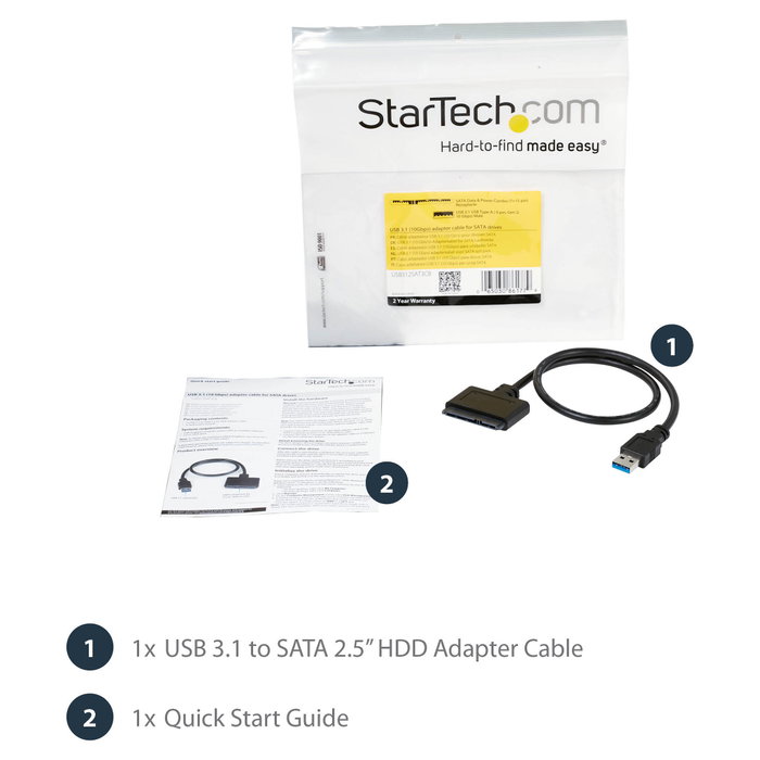 StarTech.com Cable adaptador USB 3.1 a SATA para unidades de disco de 2,5 pulg., 10 Gbps, Negro StarTech.com Cable adaptador USB 3.1 a SATA para unidades de disco de 2,5 pulg., 10 Gbps, Negro