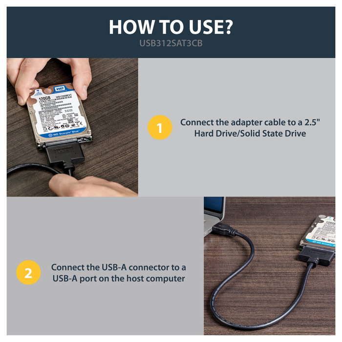 StarTech.com Cable adaptador USB 3.1 a SATA para unidades de disco de 2,5 pulg., 10 Gbps, Negro StarTech.com Cable adaptador USB 3.1 a SATA para unidades de disco de 2,5 pulg., 10 Gbps, Negro