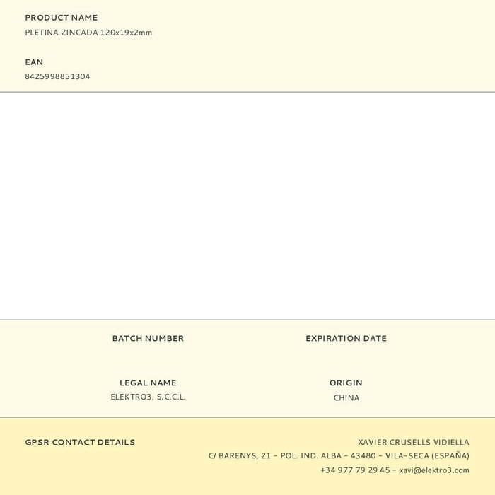 Edm Pletina zincada 120 x 19 x 2 mm