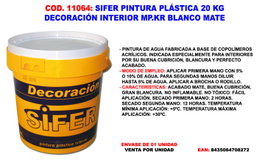 SIFER Pintura Plástica Blanco Mate 20 kg para Paredes y Techos Interiores