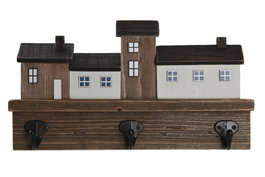 DKD Home Decor Perchero de Pared Paulownia y Metal con Diseño de Casas