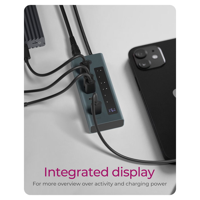 ICY BOX IB-HUB1457-C31 Hub USB-C de 7 Puertos 6xUSB-C 3.2 Gen2 Aluminio 20W PD - Azul/Gris