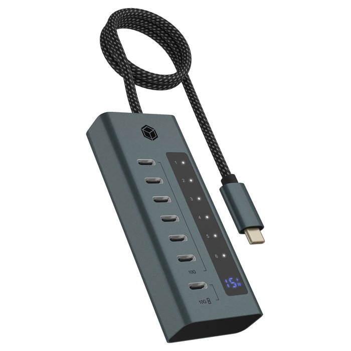 ICY BOX IB-HUB1457-C31 Hub USB-C de 7 Puertos 6xUSB-C 3.2 Gen2 Aluminio 20W PD - Azul/Gris