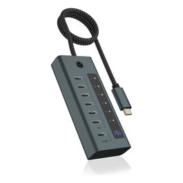 ICY BOX IB-HUB1457-C31 Hub USB-C de 7 Puertos 6xUSB-C 3.2 Gen2 Aluminio 20W PD - Azul/Gris