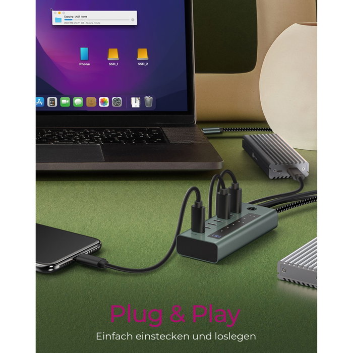 ICY BOX IB-HUB1457-C31 USB-C HUB de 7 puertos con Display