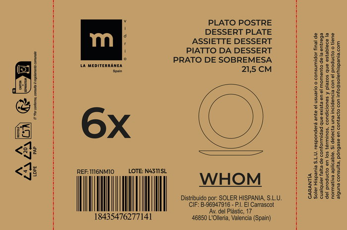 La Mediterranea Plato Postre Opal Colección Whom 21.5 cm (48 Unidades) La Mediterranea Plato Postre Opal Colección Whom 21.5 cm (48 Unidades)