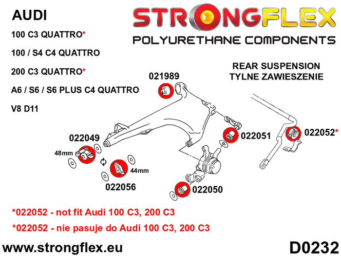 StrongFlex STF026276B Kit Completo Silentblocks Poliuretano Suspensión Audi 100 C4 Quattro 90-94
