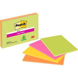 Post-It Bloc Notas Super Sticky 45H 203x152 mm C-Surtidos Neón Pack 4 Ud (Set de 12) (Set de 12)
