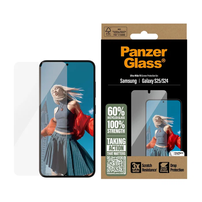PanzerGlass Protector de Pantalla Vidrio Templado Samsung Galaxy S25 | S24 Ultra-Wide Fit | Aplicación en Seco sin Burbujas, Anti-Huellas, Resistente a Rayones y Golpes
