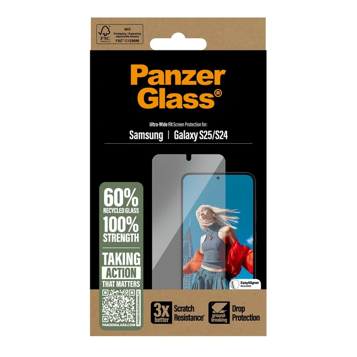PanzerGlass Protector de Pantalla Vidrio Templado Samsung Galaxy S25 | S24 Ultra-Wide Fit | Aplicación en Seco sin Burbujas, Anti-Huellas, Resistente a Rayones y Golpes