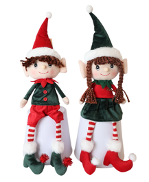 DKD Home Decor Figura de Elfo en Poliéster, Surtido de 2 Unidades, Rojo y Verde