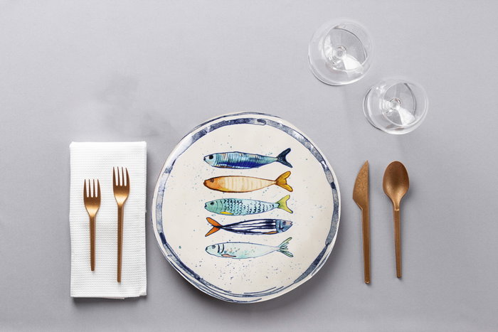 La Mediterranea Plato Llano 26 cm "Peixe" Colección Peixe Brillo (6 Unidades)
