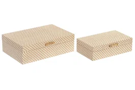 DKD Home Decor Set de 2 Cajas de Madera Beige 30x21x9,4 cm