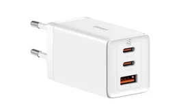 Baseus GaN5 Pro 65W con 2xUSB-C + USB y cable USB-C a USB-C de 100W, Blanco