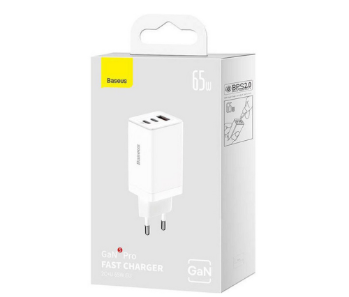 BASEUS GAN5 PRO FAST CHARGER 2C+U 65W EU WHITE CCGP120202