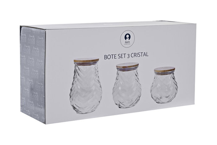 DKD Home Decor Set de 3 Botes de Cristal y Bambú