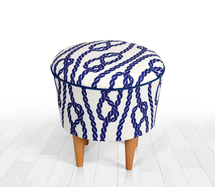 Atelier Del Sofa Puf Cunda v2 Blue, White de Microfibra para Sala de Estar, Diseño Impresionista, 42 cm Alto
