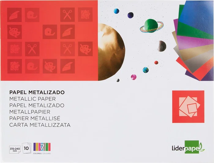 Liderpapel Bloc trabajos manuales papel metalizado colores surtidos 240x315mm 10 hojas