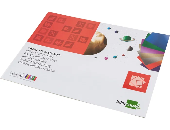Liderpapel Bloc trabajos manuales papel metalizado colores surtidos 240x315mm 10 hojas