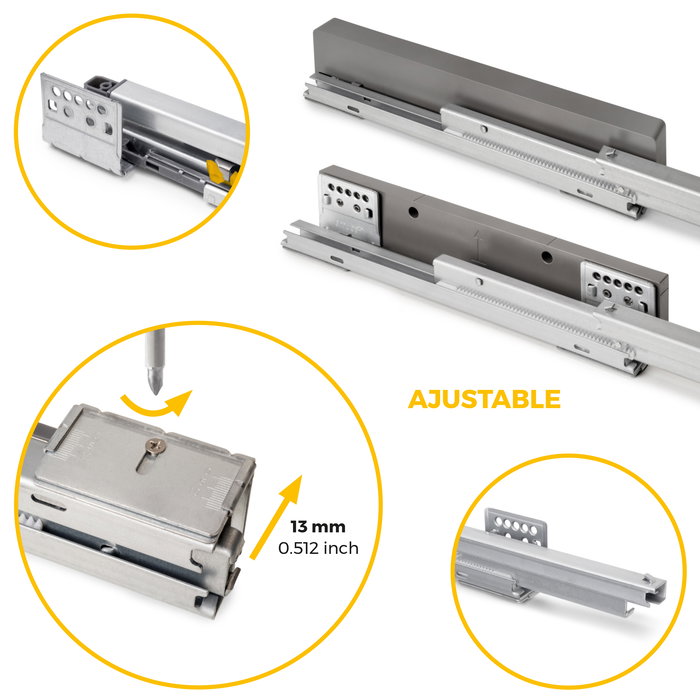 Emuca Kit de cajón metálico y bastidor regulable Quartz para armarios, guías de cierre suave y extracción total, Módulo 80cm, Acabado Titanio Emuca Kit de cajón metálico y bastidor regulable Quartz para armarios, guías de cierre suave y extracción total, Módulo 80cm, Acabado Titanio