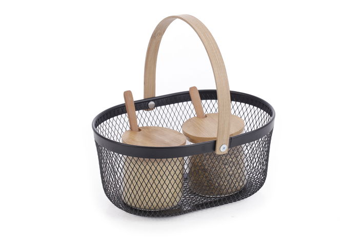 Inde Cesta Metal Ovalada con Asa de Bambú para Ordenación, 23 cm Largo x 18.9 cm Ancho x 10.8 cm Alto (12 Unidades)