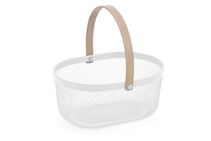 Inde Cesta Metal Ovalada con Asa de Bambú para Ordenación, 23 cm Largo x 18.9 cm Ancho x 10.8 cm Alto (12 Unidades)