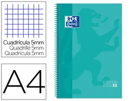 Oxford Bloc Espiral Tapa Extradura Microperforado DIN A4 80 Hojas Cuadros 5 mm Color Menta Hielo