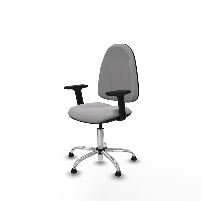 Silla de oficina Algarra con mecanismo Contacto permanente básico tapizada con Tela color Gris claro. Equipada con Base cromada, Brazos 2Dy Topes
