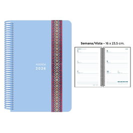 Agenda Anual (2026) Senfort Pastel Espiral Tapa Pp Con Goma Decorada 160X235 S/V Azul